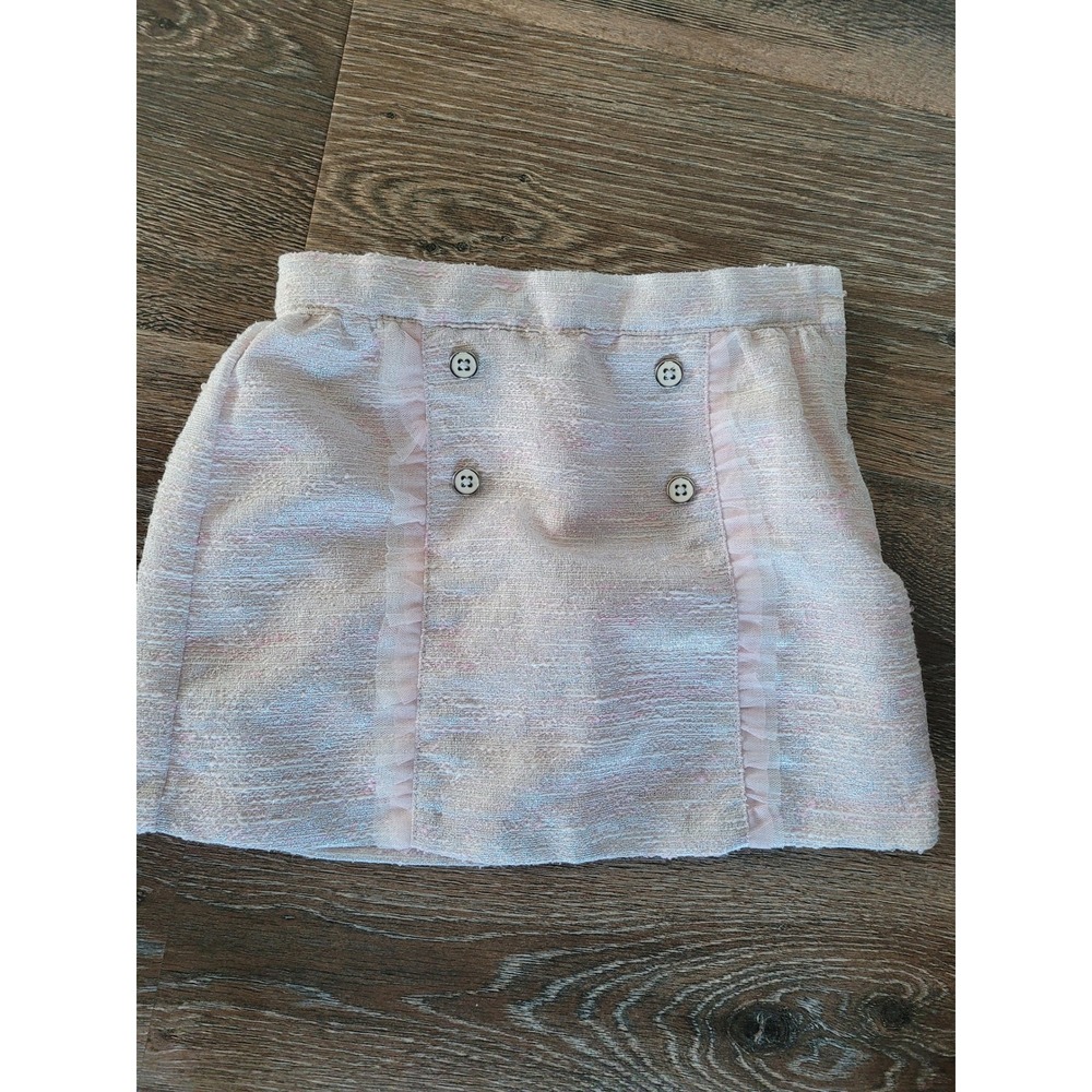 Janie and Jack Girls Pink Tweed Metallic Ruffle Button Mini Skirt‎ Size 5 #1